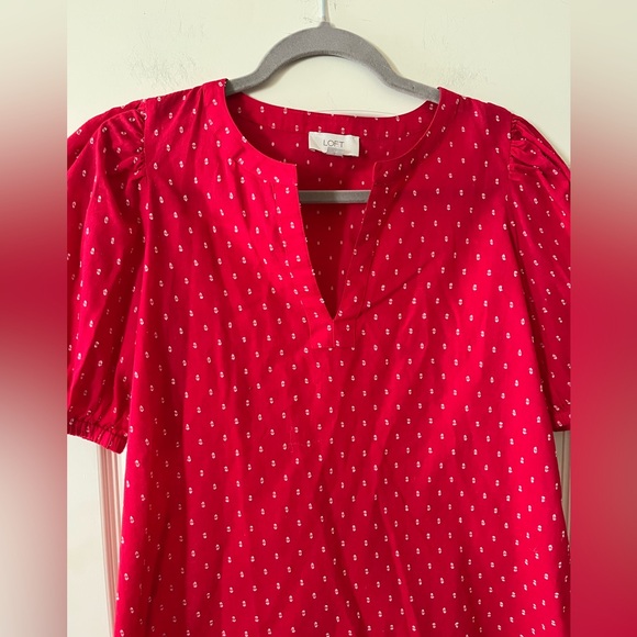 Loft Outlet Women's Red Puff Sleeve Top Cotton Blend Size Small - Picture 8 of 16